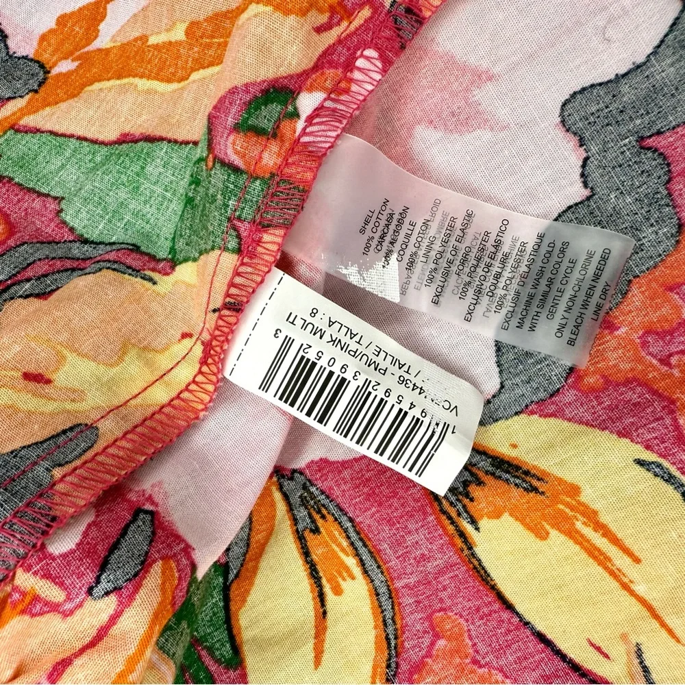 Vince Camuto Pink and Orange Floral Puff Sleeve Tiered‎ Midi Dress - Picture 7 of 7